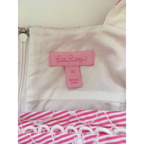 Lilly Pulitzer Shift Pink Striped Eyelet Floral Sleeveless Dress 10 Barbiecore - Picture 9 of 13